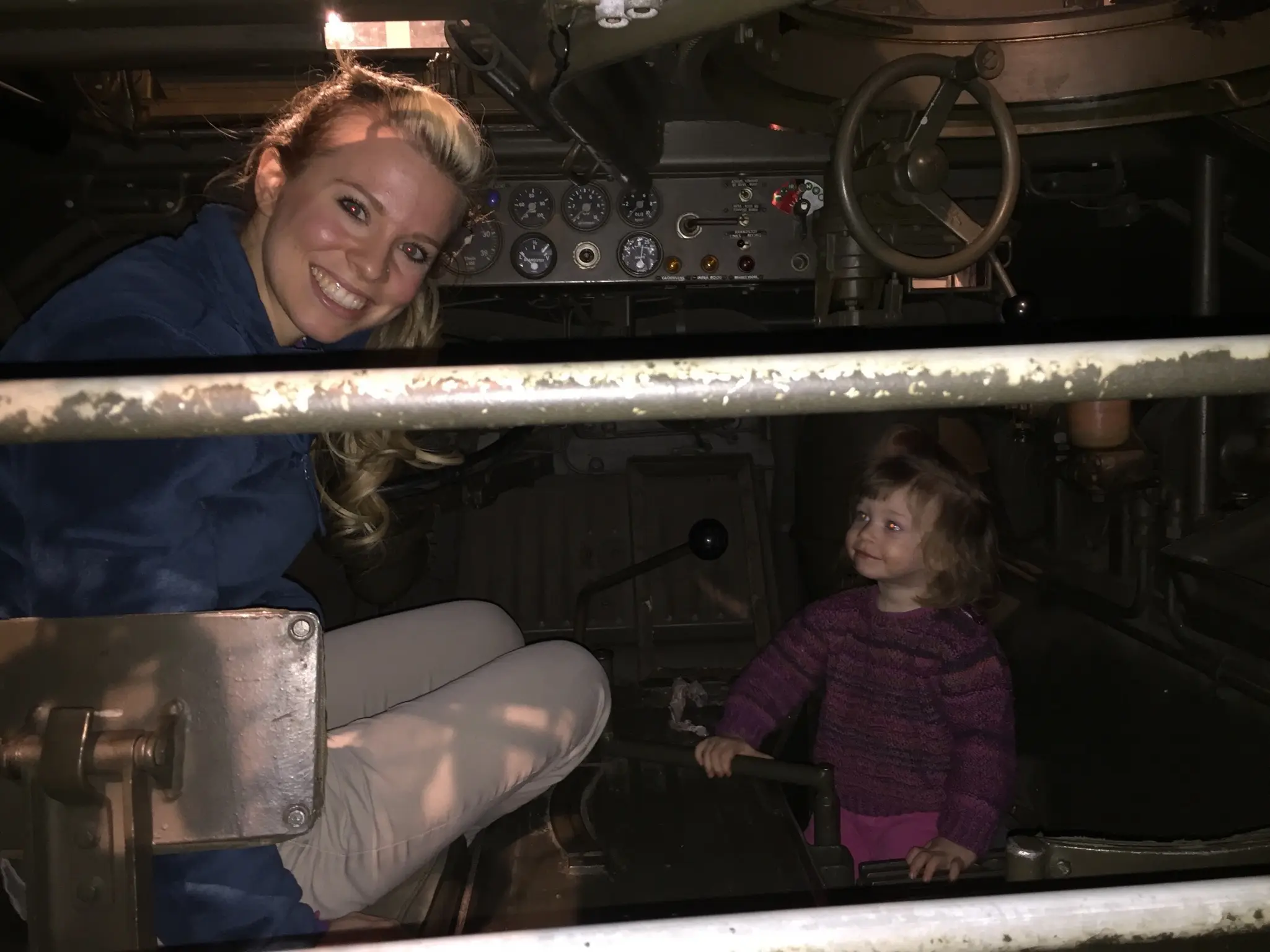 Sitting in the cockpit of an armored vehicle