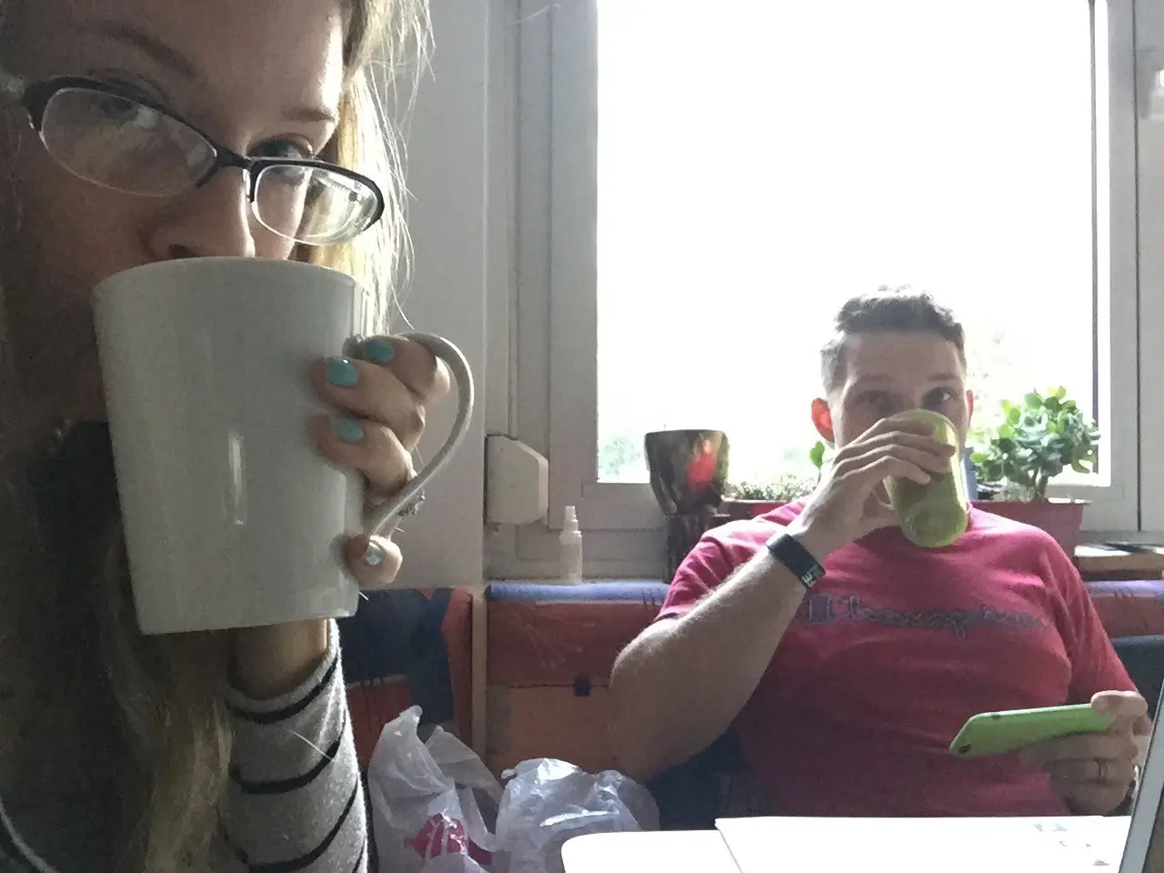 Before our little angel woke up we had a few minutes together to have drinks in peaceful conversation.